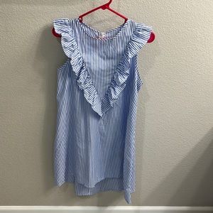 Stripe ruffle front easy dress. Zip back closure.